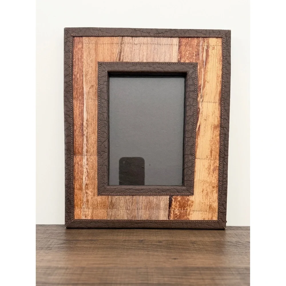 Vintage Leather & Straw 4x6 Picture Frame Rustic Western Farmhouse Decor